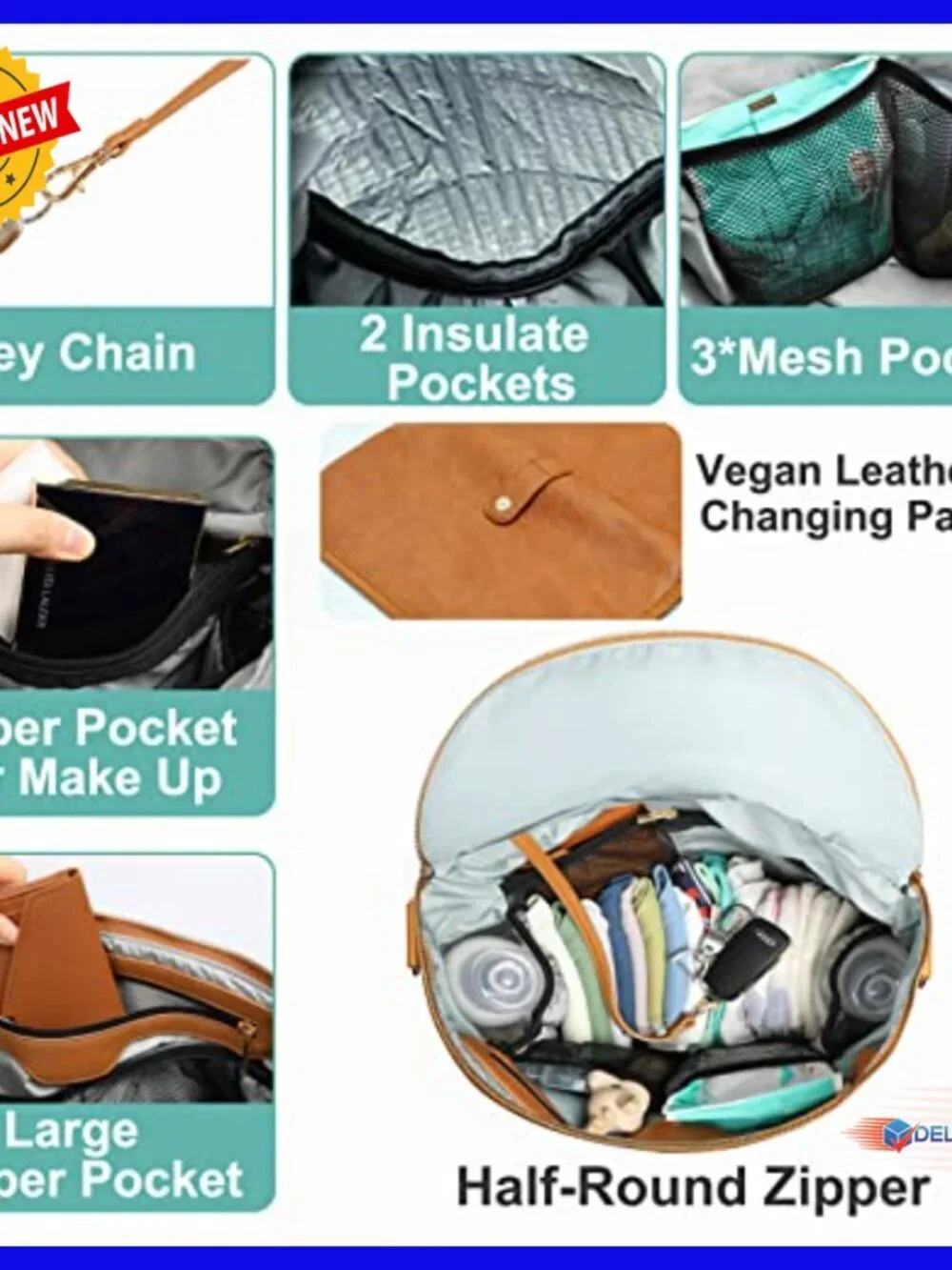 Large Leather Diaper Backpack with Laptop Sleeve & Changing Pad